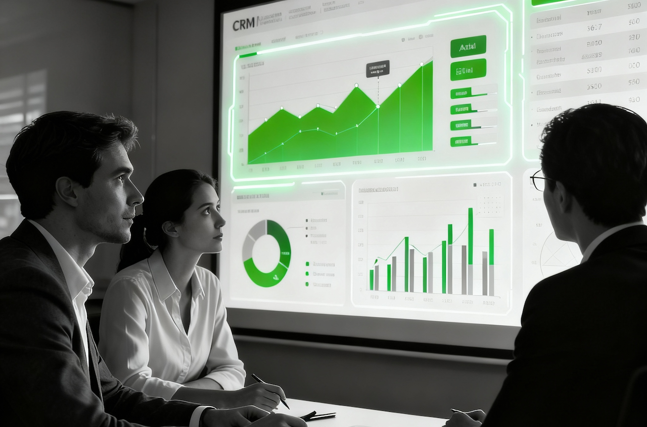 Equipo comercial analizando dashboard en tiempo real.