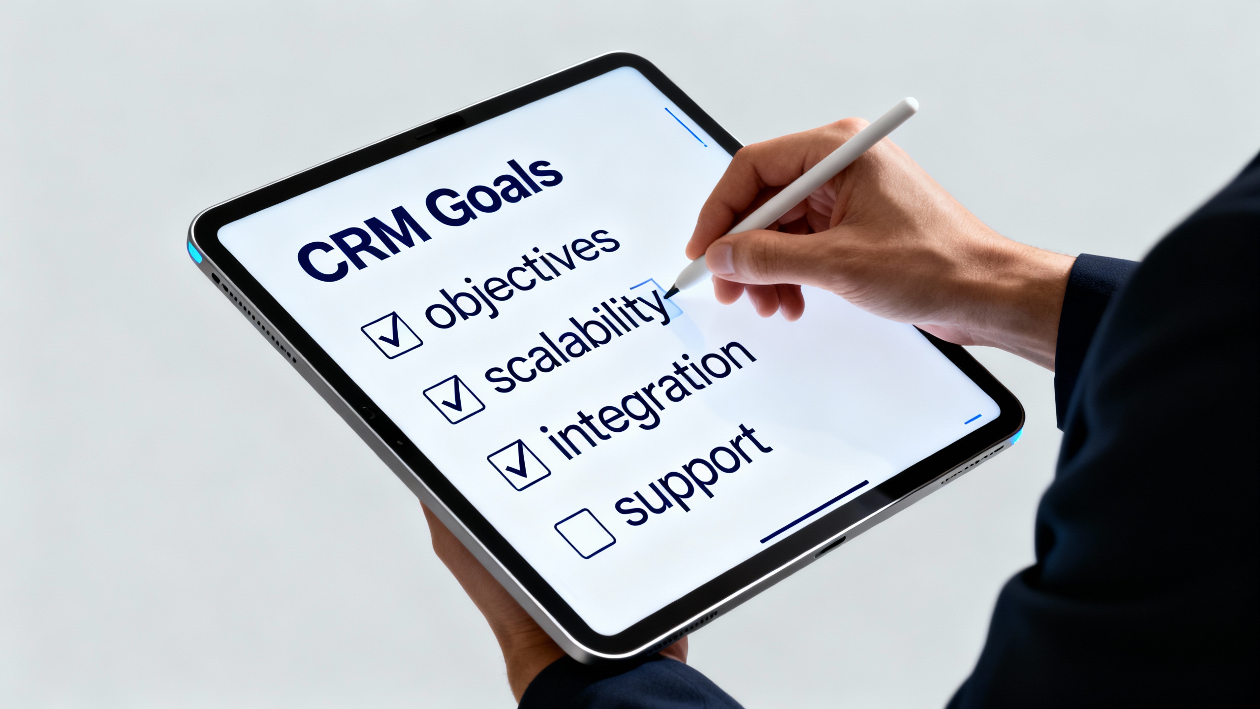 Checklist elegir un CRM: objetivos, escalabilidad, integración y soporte.